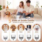 Pet Grooming Vacuum Kit with 7 Tools, Low Noise Electric Clipper and Brush for Home Shedding