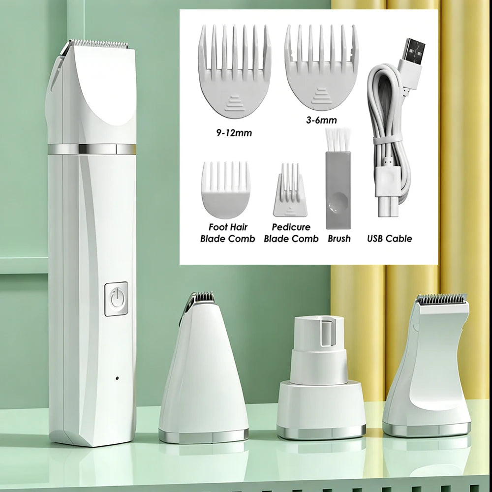 4-In-1 Pet Grooming Care Set 4 Different Blades Dog Trimmer Low Noise Pet Clippers Rechargeable Cordless Safe Pet Hair Shaver