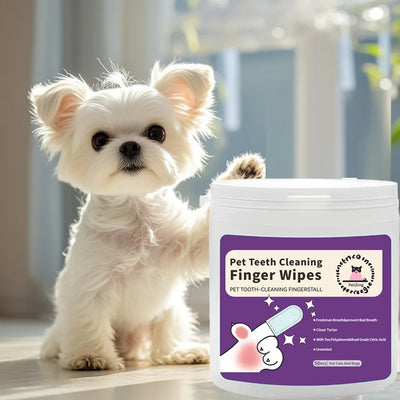 Teeth Cleaning Wipes for Dogs & Cats, Reduces Plaque & Freshens Breath Finger Wipes, Disposable Gentle Cleaning & Gum Care Pet W 50pcs