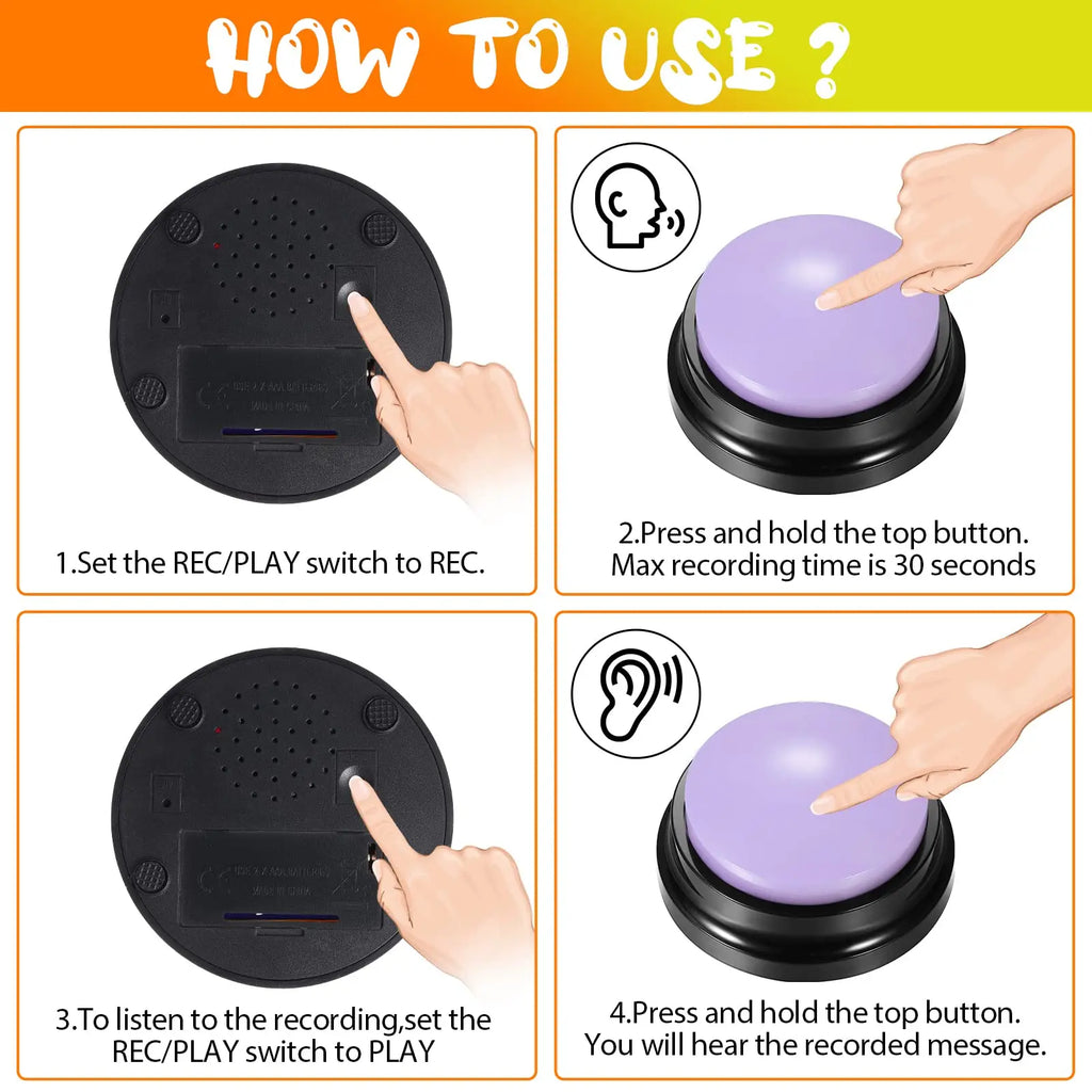 4/8/11PCS Dog Squeak Toys Voice Recording Button Dog Buttons For Communication Dog Toys Buzzer 30 Second Funny Dog Accessories