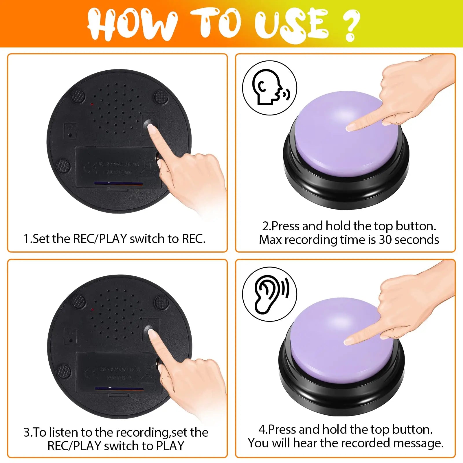 4/8/11PCS Dog Squeak Toys Voice Recording Button Dog Buttons For Communication Dog Toys Buzzer 30 Second Funny Dog Accessories