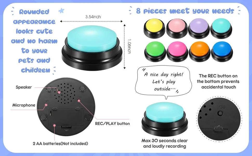 4/8/11PCS Dog Squeak Toys Voice Recording Button Dog Buttons For Communication Dog Toys Buzzer 30 Second Funny Dog Accessories