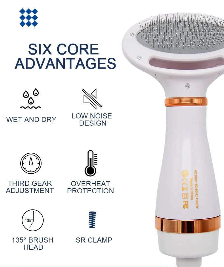 Multi-functional Dog Grooming Hair Comb Dryer 2-In-1 Electric Fur Blower Cleaning Brusher 3 Gears Adjustable Pet Product EU Plug