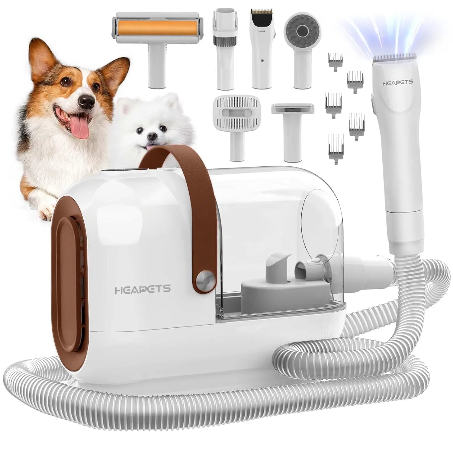 Pet Grooming Vacuum Kit with 7 Tools, Low Noise Electric Clipper and Brush for Home Shedding