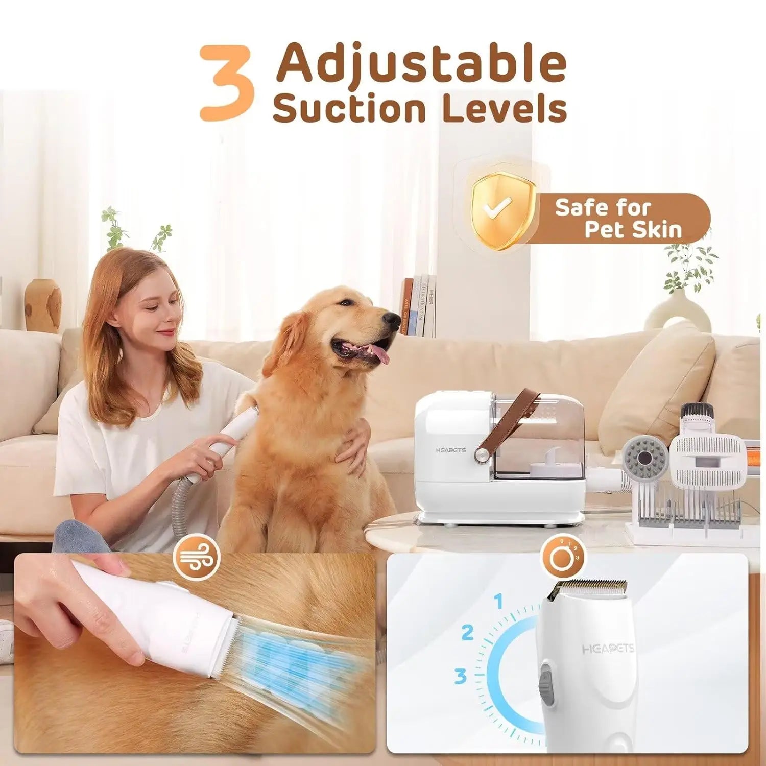 Pet Grooming Vacuum Kit with 7 Tools, Low Noise Electric Clipper and Brush for Home Shedding