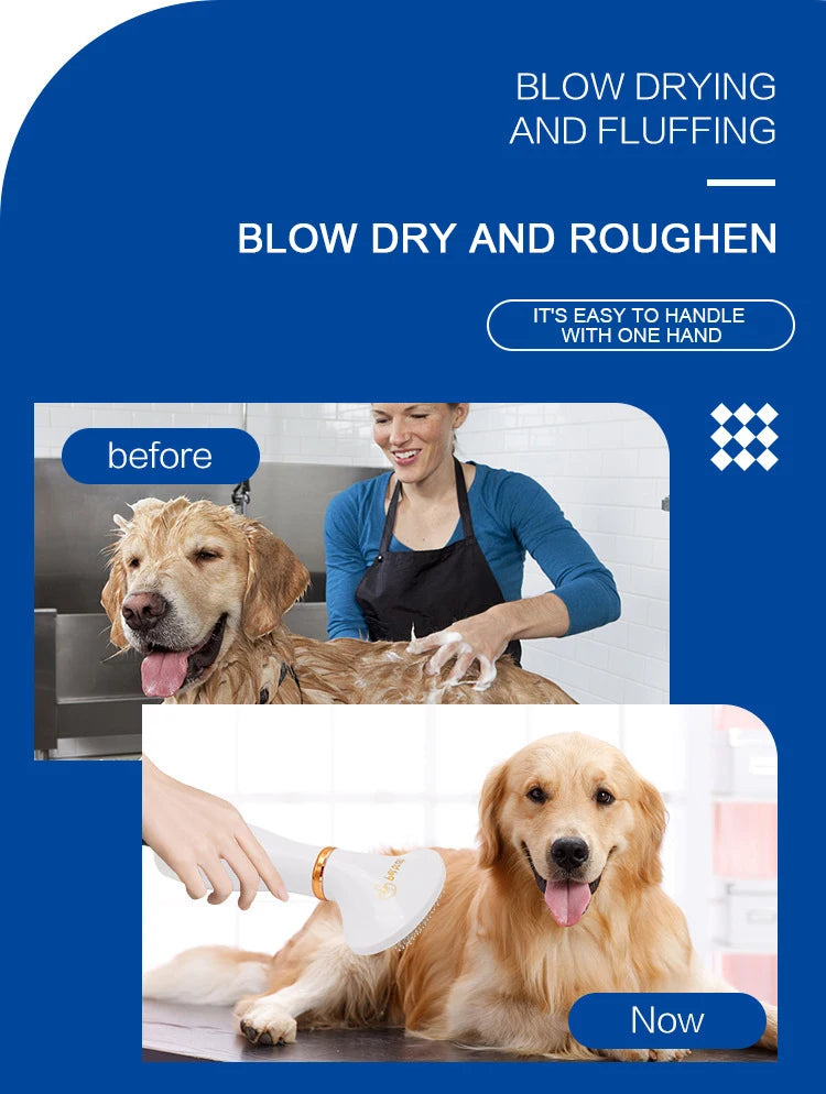 Multi-functional Dog Grooming Hair Comb Dryer 2-In-1 Electric Fur Blower Cleaning Brusher 3 Gears Adjustable Pet Product EU Plug