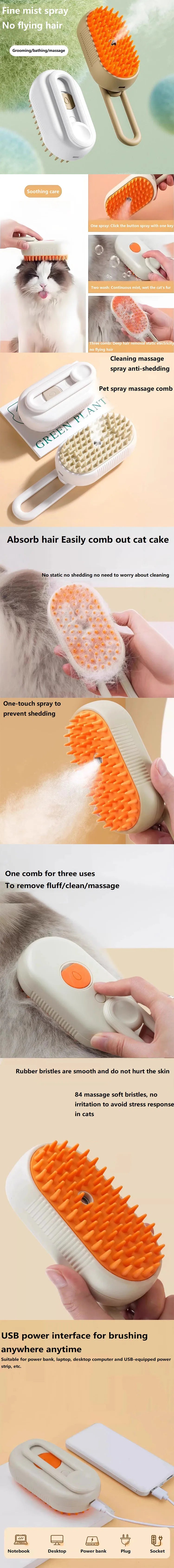 Dog Cat Steam Brush Short Hair Dog Steam Brush for A Cat Pet Comb Car Animal Hair Brush Pet Grooming GSZ06