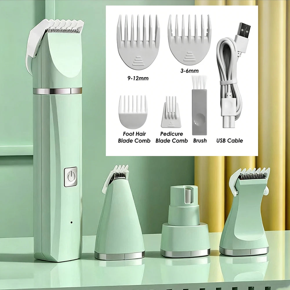 4-In-1 Pet Grooming Care Set 4 Different Blades Dog Trimmer Low Noise Pet Clippers Rechargeable Cordless Safe Pet Hair Shaver